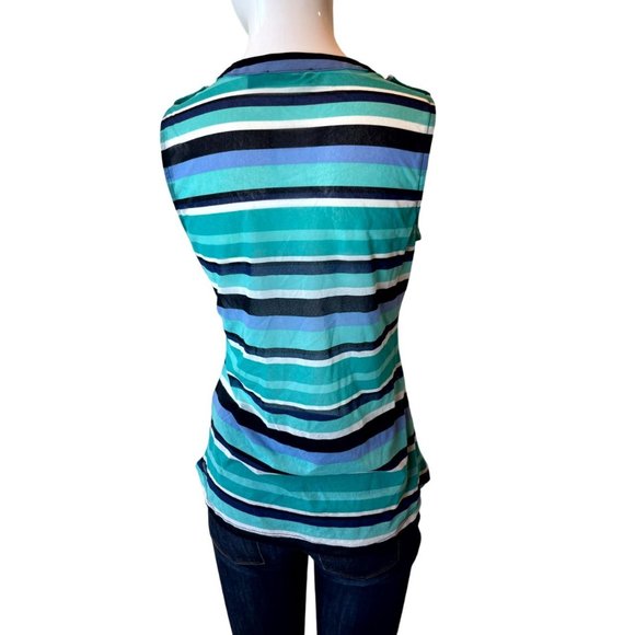 The Limited Women Striped Button-Up Top Sleeveless Round Neck Blue Black Size S - Picture 3 of 5